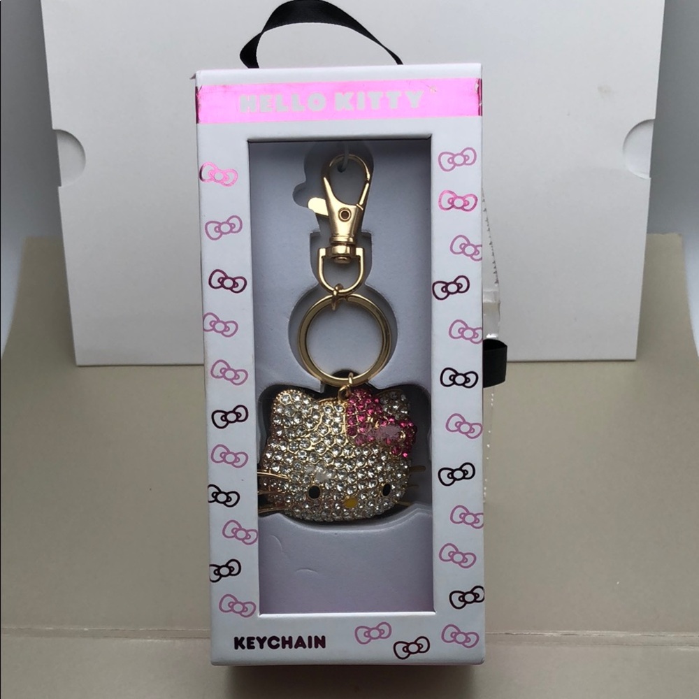 Hello Kitty 3D Keychain Gold and Pink NIB